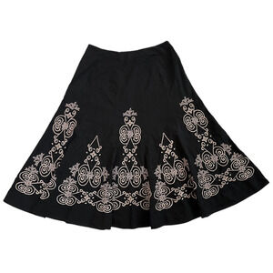 Sunny Leigh MIDI Black Swing Skirt Size 4 Embroidered A-Line Regency Whimsygoth